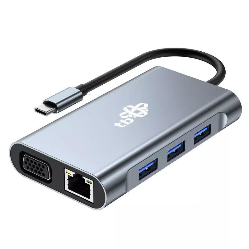 HUB 8in1 adapteris USB C HDMI x2 USB VGA RJ45 PD