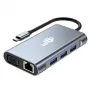 HUB 8in1 adapteris USB C HDMI x2 USB VGA RJ45 PD