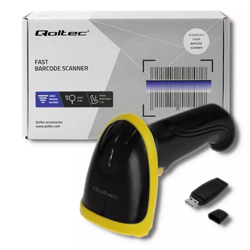 Qoltec 50862 Belaidis lazerinis brūkšninių kodų skaitytuvas 1D | 2,4 GHz