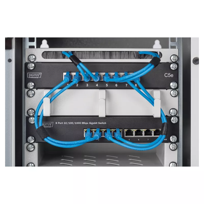 DIGITUS 10 colių Gigabit Ethernet komutatorius, 8 prievadų, nevaldomas - 8x Gigabit RJ45, montuojamas į stovą