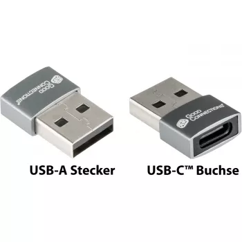 Good Connections adapteris USB 2.0 kištukas A į USB-C lizdą aliuminio korpusas pilkas (USB-AD203)