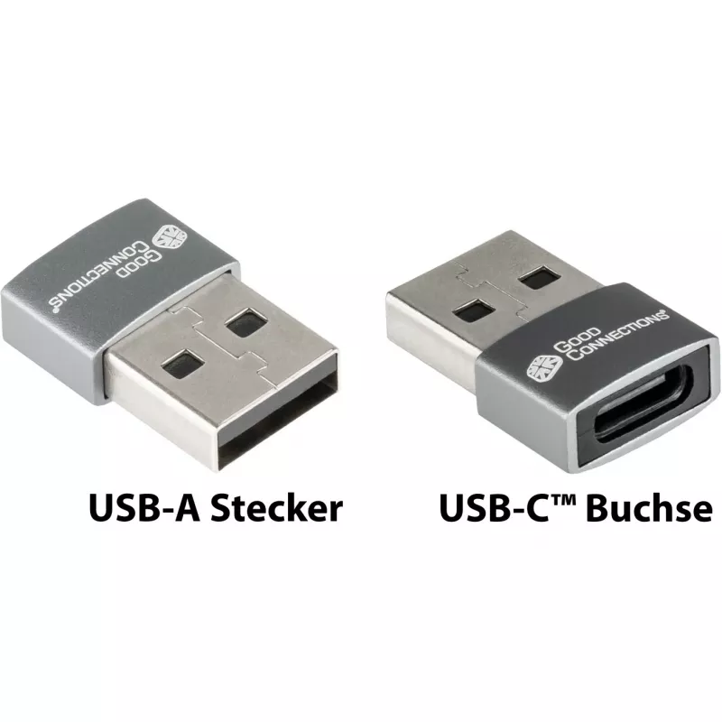 Good Connections adapteris USB 2.0 kištukas A į USB-C lizdą aliuminio korpusas pilkas (USB-AD203)