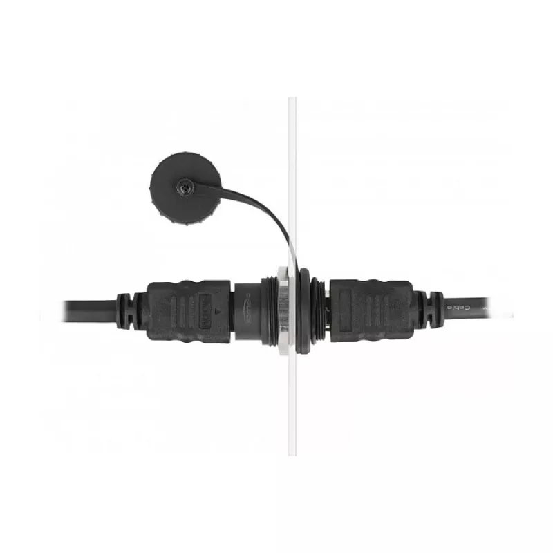 DeLOCK HDMI-A įmontuojama jungtis su apsauginiu dulkių dangteliu, juoda 30,3 mm 23,5 mm