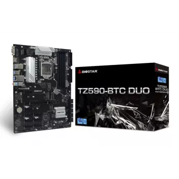 Pagrindinė plokštė BIOSTAR TZ590-BTC DUO — Intel Z590 LGA 1200 ATX, 4×DDR4 lizdai, 4×M.2, 10×SATA III, 7.1 garsas