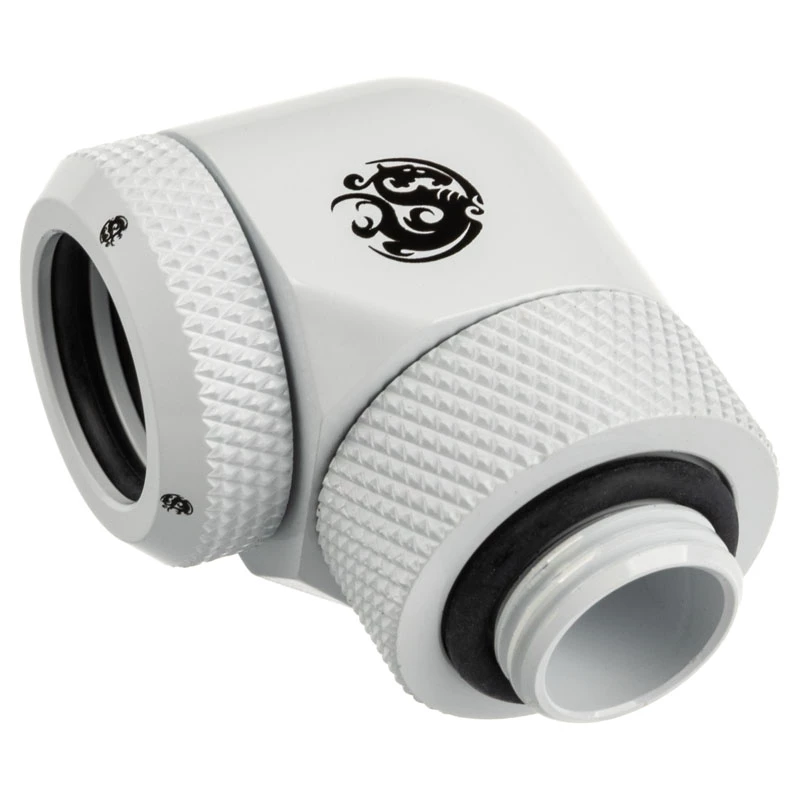 Adapter 90° G1/4 male to 14mm hardtube, rotatable — BitsPower BP-DWE90RML14, white