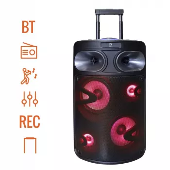 Nešiojamasis Bluetooth karaoke garsiakalbis MANTA SPK0803B140 140 W, maitinamas baterijomis, MIC/USB/microSD, FM, ekvalaizeris, ratukai