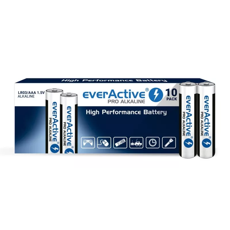 Vienkartinė šarminė baterija everActive LR0310PAK AAA 1,5V 1250mAh, pakuotėje 10 vnt.
