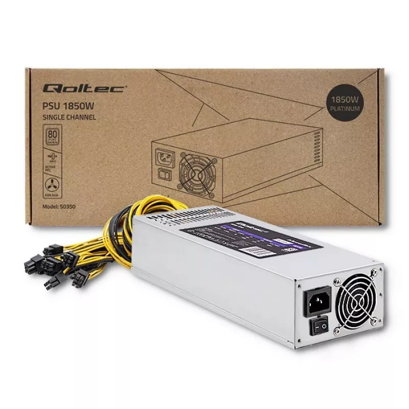 Qoltec 50350 maitinimo šaltinis 1850W PCI-E| 80 Plus Platinum | Gaming Miner