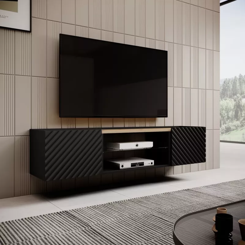 EF ONDA RTV spintelė 180x40x39-58 juodas (pastatoma arba montuojama ant sienos)