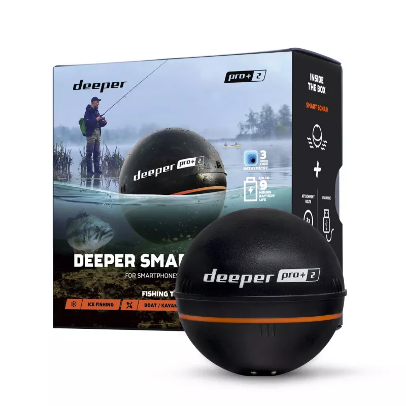 Nešiojamasis žuvų ieškiklis Deeper Smart Sonar PRO+ 2, sonaras 675 kHz, 100 m veikimo nuotolis, 65×65×65 mm, Li‑Ion 950 mAh