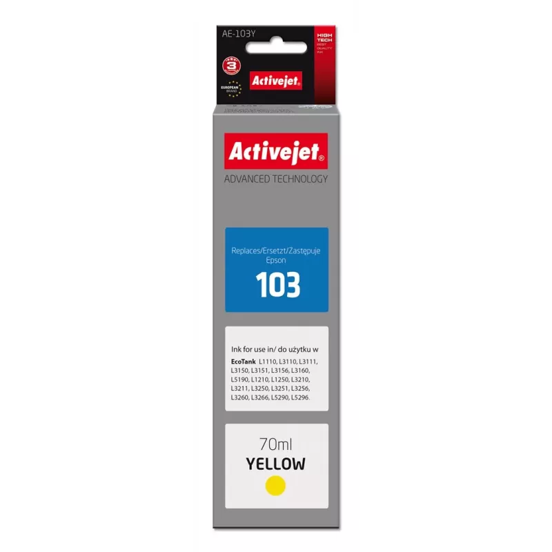 Activejet AE-103Y rašalas (pakaitalas Epson 103 C13T00S44A; Supreme; 70 ml; geltonas)