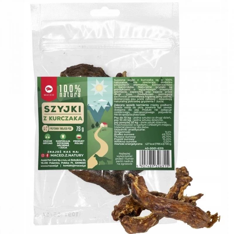 MACED Vištienos kaklelis 100% Nature - skanėstas šunims - 75 g