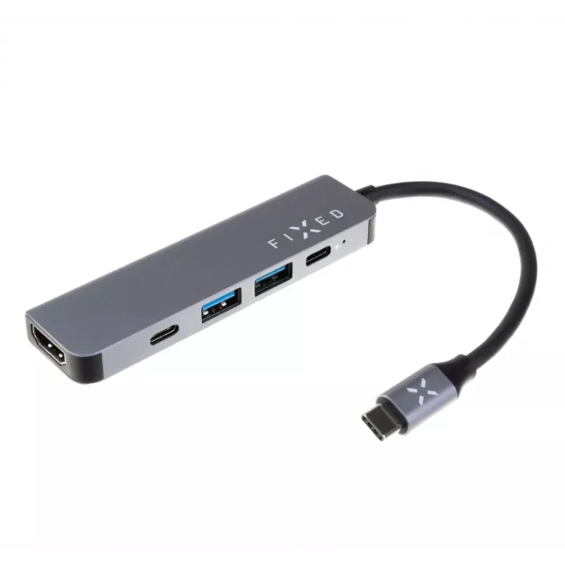 USB-C šakotuvas FIXED FIXHU-MN-GR 5 prievadų mini nešiojamiesiems kompiuteriams ir planšetėms
