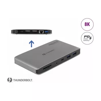Dokų stotelė DeLOCK Thunderbolt 3 8K Dual DisplayPort USB LAN SD Audio PD 3.0