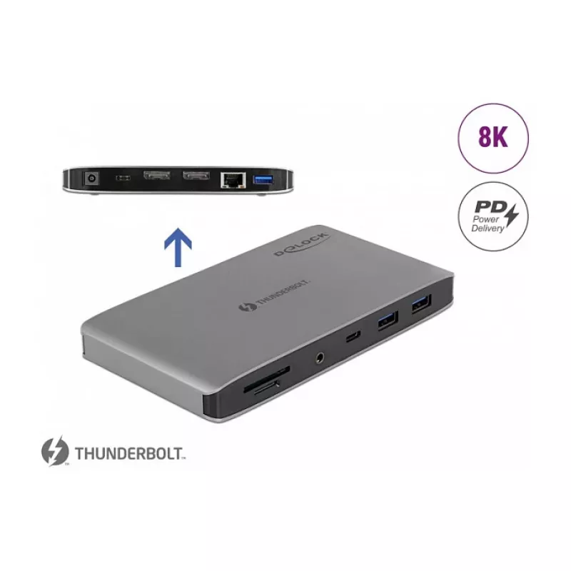 Dokų stotelė DeLOCK Thunderbolt 3 8K Dual DisplayPort USB LAN SD Audio PD 3.0