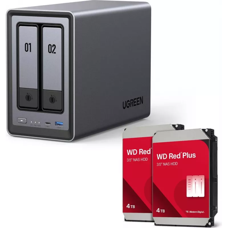 NAS sistema UGREEN NASync DXP2800 2-bay su 2 x Western Digital WD40EFPX 4 TB diskais