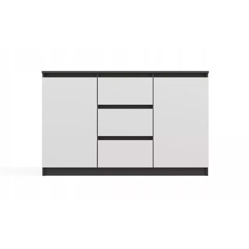 Komoda 2 durys 3 stalčiai top e shop M-MP-K-MAL-2D3S-ANTBIA — antracitinis rėmas, baltos durys, 1200×750×400 mm
