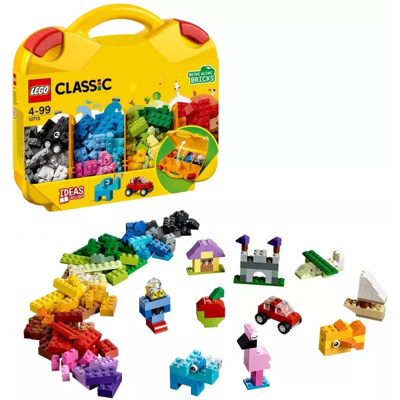 LEGO 10713 Classic Creative Suitcase Toy Storage Case su įvairiaspalviais statybiniais kubeliais, dovana vaikams nuo 4 metų