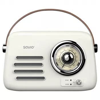 Nešiojamasis radijas SAVIO RS-02 – analoginis FM tiuneris, Bluetooth 5.3, USB maitinimas, 3 W, baltas