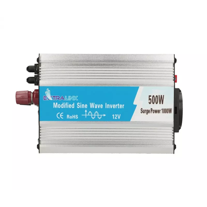 Automobilinis įtampos keitiklis Extralink OPIM-500W 12V, 500W modifikuota sinusinė banga, aliuminio korpusas, aktyvus aušinimas