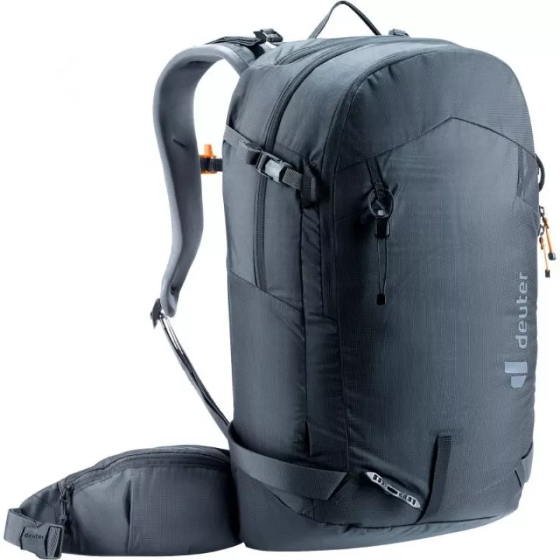Kuprinė DEUTER Freerider Pro 34+ — techninė freeride slidžių žygiams skirta kuprinė, 34 L, juoda, šalmo laikiklis, klubų diržas