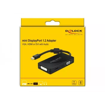Adapter DeLOCK Mini DisplayPort 1.2 į VGA HDMI DVI Audio 4K Pasyvus Juodas