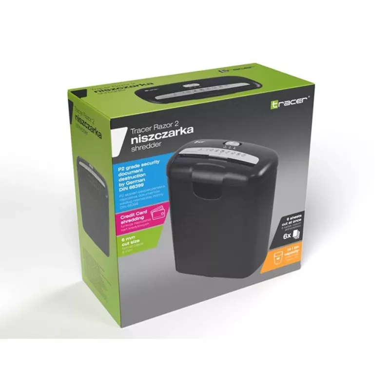 Popieriaus smulkintuvas Tracer Razor 2, juostinis smulkinimas, 70 dB, juodas