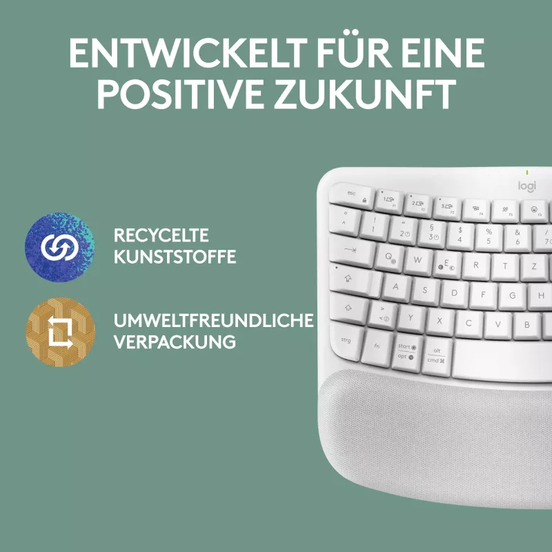 Klaviatūra Logitech Wave Keys, skirta Mac, QWERTZ, vokiška, balta