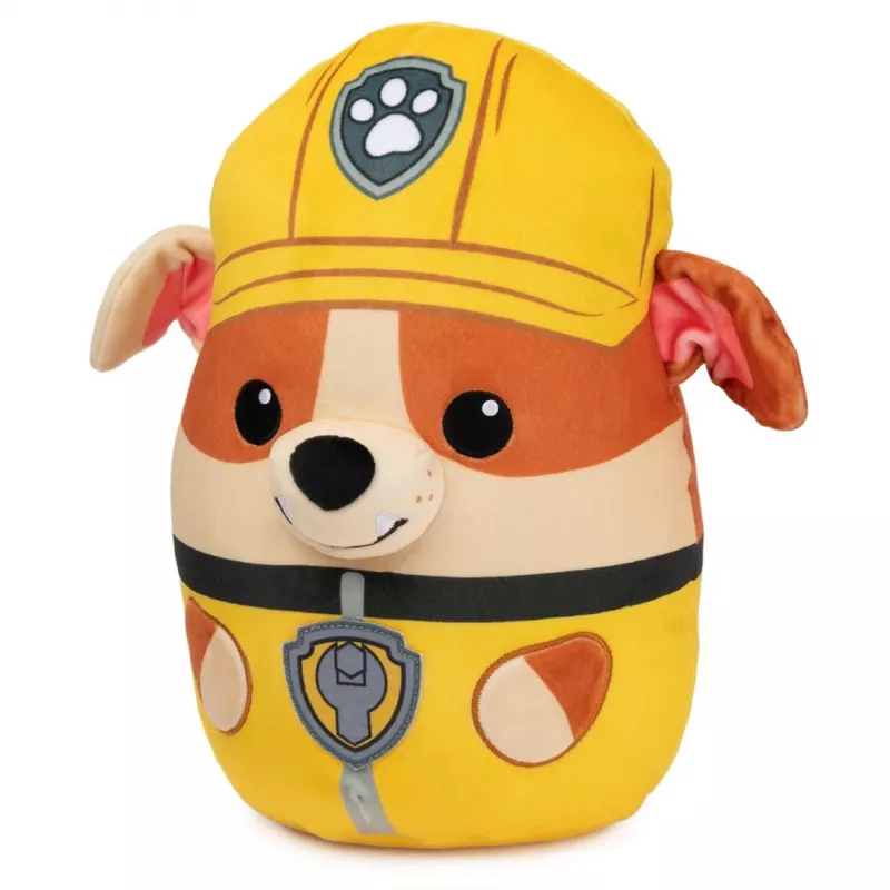 PAW Patrol Rubble Squish Plush, oficialus žaislas iš populiaraus animacinio filmuko, minkštas pliušinis gyvūnas vaikams nuo 1 metų, 12”