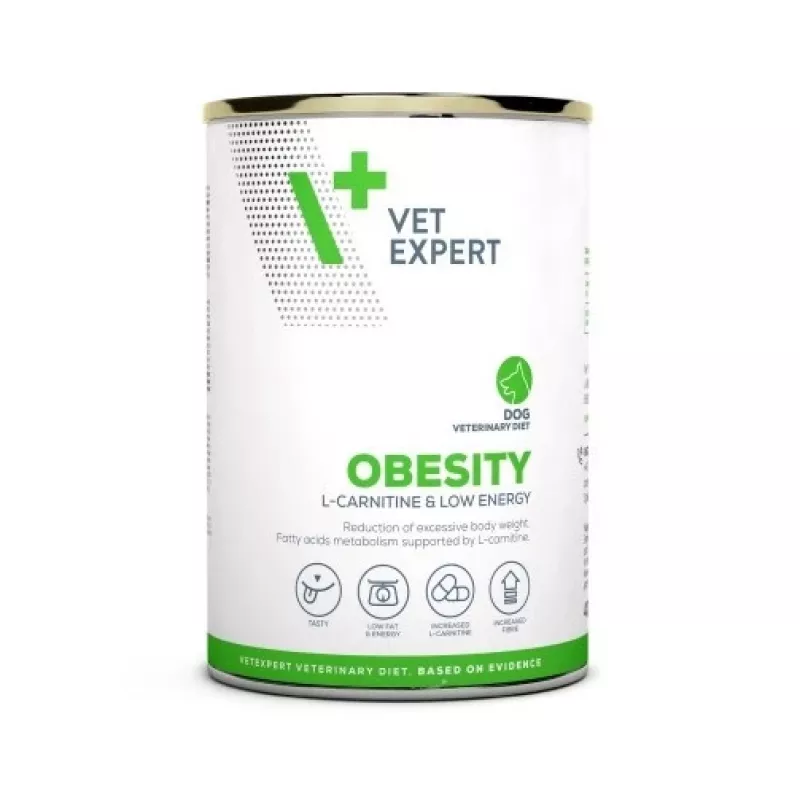 Šlapias šunų maistas VETEXPERT Veterinary Diet Obesity šunims 400 g skardinė — paukštiena, suaugusiems, mažai riebalų, daug drėgmės
