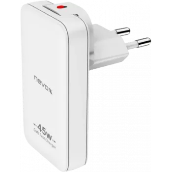 AXAGON nevox 45W Dual plonas GaN USB-C/USB įkroviklis EU/US baltas