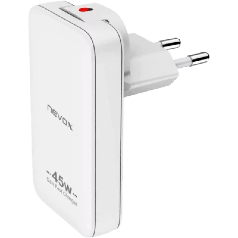 AXAGON nevox 45W Dual plonas GaN USB-C/USB įkroviklis EU/US baltas