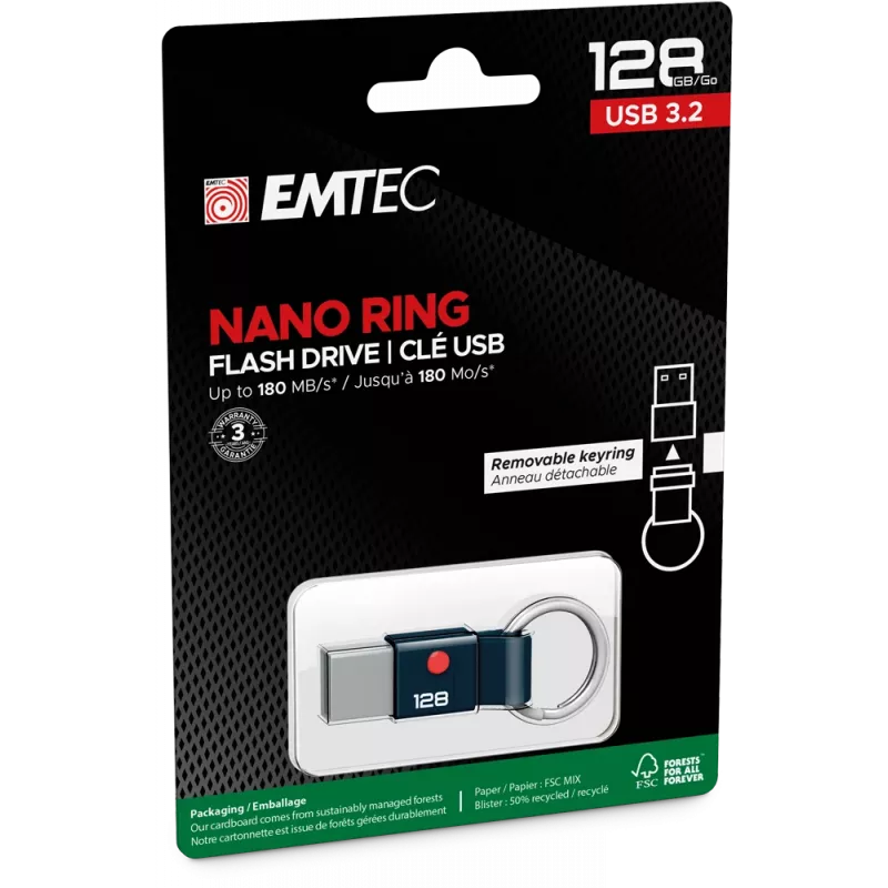 USB atmintinė EMTEC ECMMD128GT103 128 GB USB Type-A 3.2 Gen 1 (3.1) Juoda, skaitymas 180 MB/s, rašymas 25 MB/s