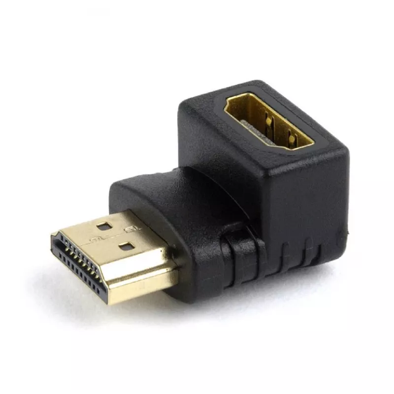 HDMI jungčių adapteris GEMBIRD A-HDMI90-FML, HDMI į HDMI, stačiakampis 90° adapteris, juodas