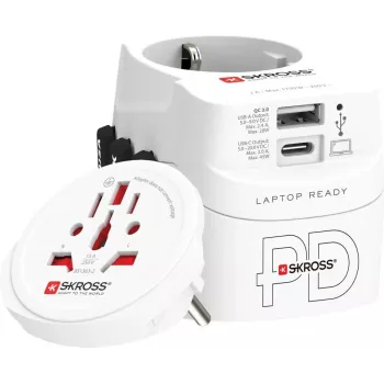 Kelioninis maitinimo adapteris SKROSS 1.302474 ES/PR/JSV/JK/AU lizdams, 100–250 V AC, 7 A, USB 45 W