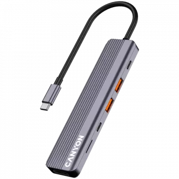 USB Type-C šakotuvas CANYON DS-17 — HDMI, USB 3.2 Gen 1 A, USB-C, MicroSD, 10000 Mbit/s, pilkas