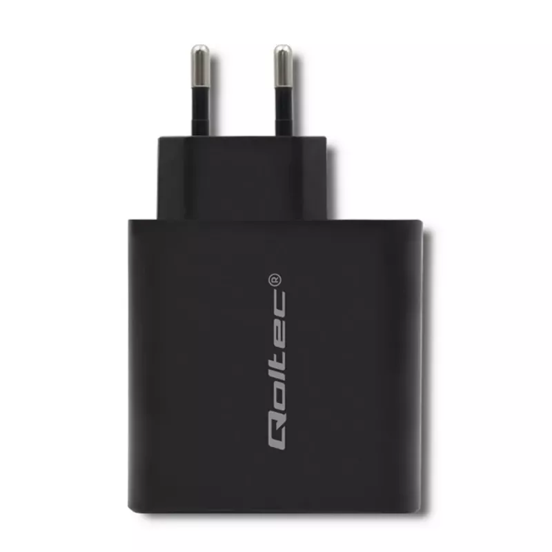 Maitinimo adapteris QOLTEC 51716 — 220–240 V kintamoji srovė į 20 V 3 A (63 W), juodas, vidaus universalus įkroviklis