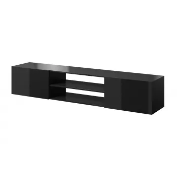TV spintelė Cama Meble SLIDE 200K — 200x40x37 cm, blizgiai juoda, medžio drožlių plokštės viršus