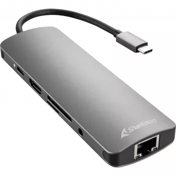 Sharkoon USB 3.0 Type C Combo Adapter sąsajos kortelės / adapteris HDMI, RJ-45, USB 3.2 Gen 1 (3.1 Gen 1)