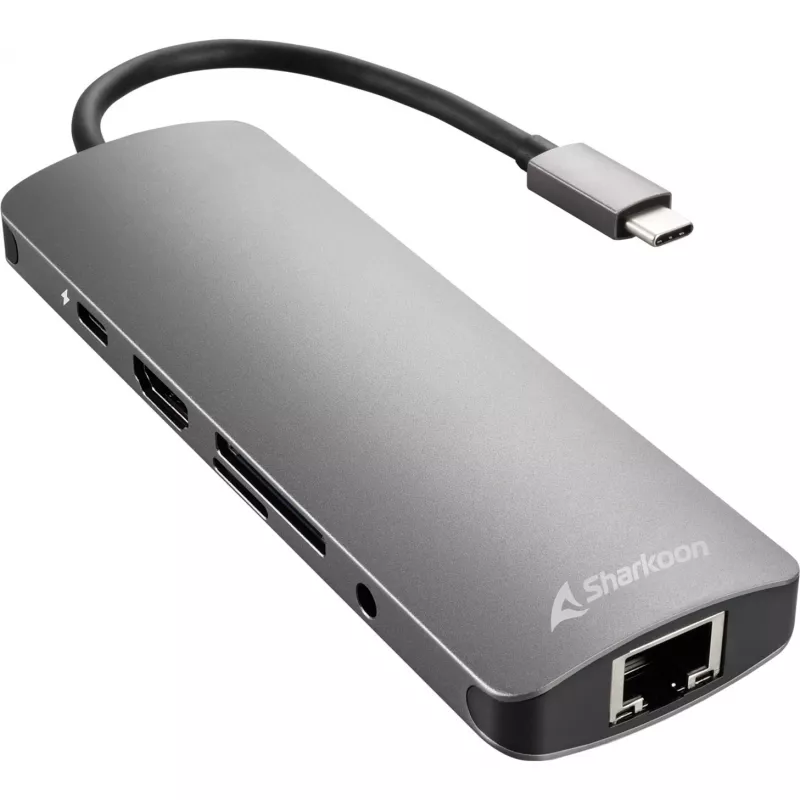 Sharkoon USB 3.0 Type C Combo Adapter sąsajos kortelės / adapteris HDMI, RJ-45, USB 3.2 Gen 1 (3.1 Gen 1)