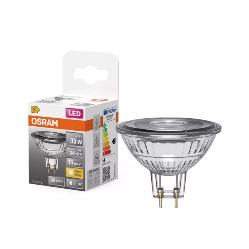 LED lemputė Ledvance Osram 3,4 W (atitinka 35 W) GU5.3, 345 lm, 2700 K, CRI 80, 36° spindulys