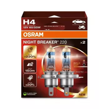Halogen headlight bulb Osram NIGHT BREAKER 220 H4 — twin pack, 12V 60/55W