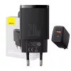 Vidinis USB greitasis įkroviklis Baseus CCXJ-B01 – 2 prievadai (USB-C PD 20W + USB-A QC3.0 18W), 100–240 V, juodas