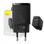 Vidinis USB greitasis įkroviklis Baseus CCXJ-B01 – 2 prievadai (USB-C PD 20W + USB-A QC3.0 18W), 100–240 V, juodas