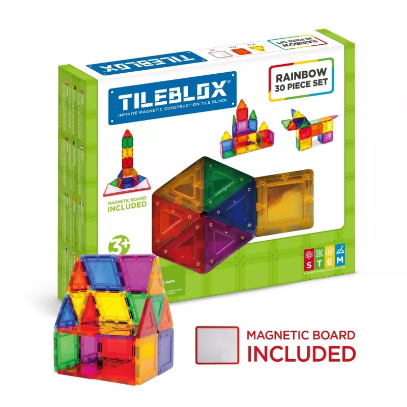 MAGFORMERS magnetiniai blokeliai Tileblox Rainbow rinkinys su magnetine lenta