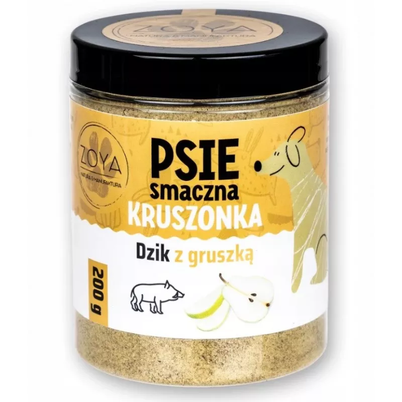 Šunų skanėstas ZOYA šerniena and Pear Crumble 200 g — natūralus kietas pikantiškas užkandis, 37 % baltymų, 22 % riebalų