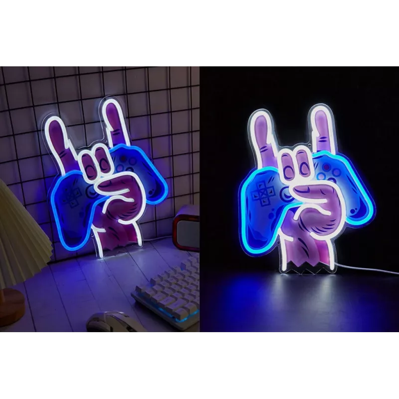 Neon Lights MANTA SNL109MT Ranka su žaidimų pulteliu neoninis ženklas, dekoratyvinis LED apšvietimas žaidimų erdvei