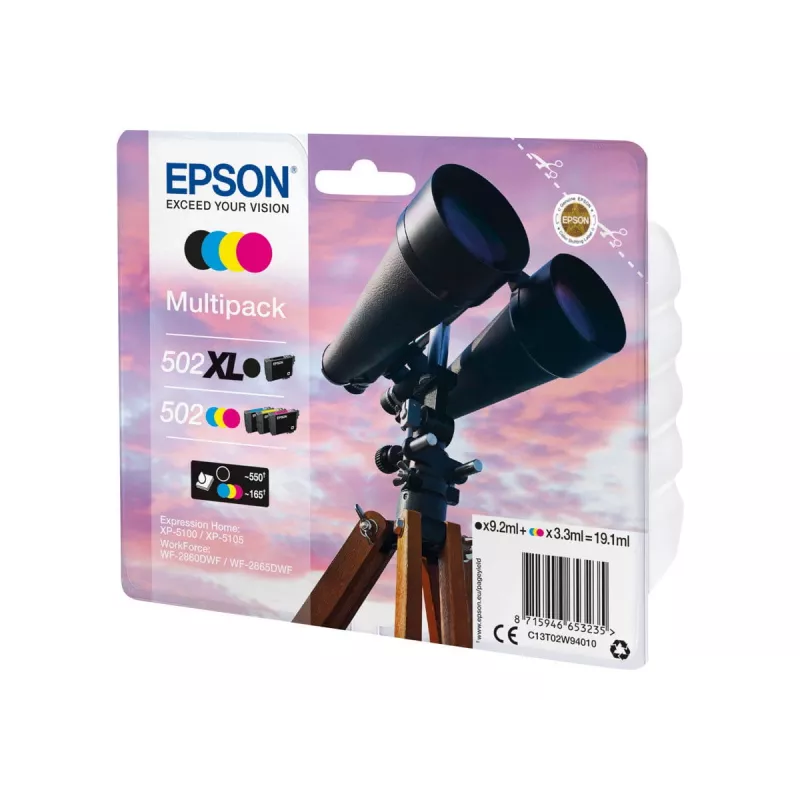 Epson 502 XL dažų kasetė 4 vnt. Suderinama juoda, žydra, purpurinė, geltona