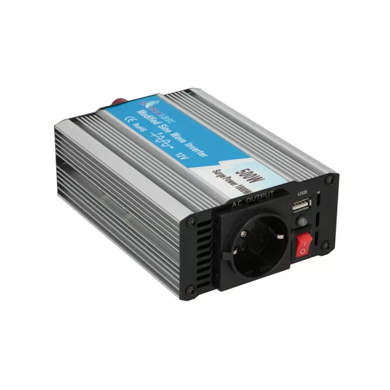 Automobilinis įtampos keitiklis Extralink OPIM-500W 12V, 500W modifikuota sinusinė banga, aliuminio korpusas, aktyvus aušinimas