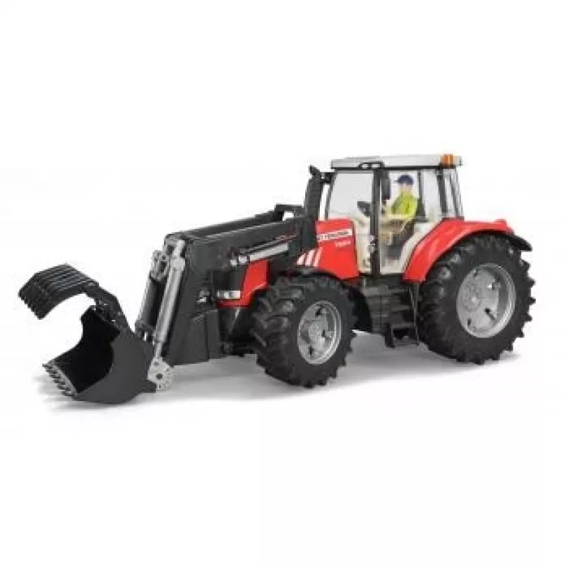 Žaislinis traktorius BRUDER Massey Ferguson 7624 su priekiniu krautuvu, raudonos spalvos, nuo 3 metų amžiaus